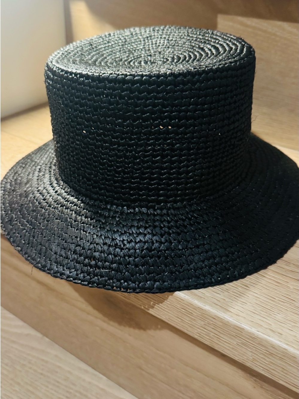 J. Crew Black Straw Bucket Hat